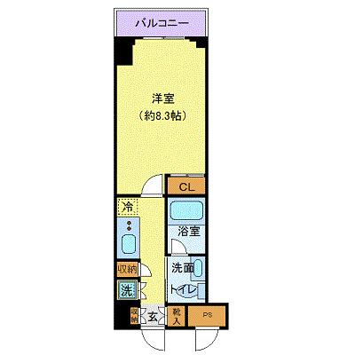 RISING PLACE石川町(1K/2階)の間取り写真