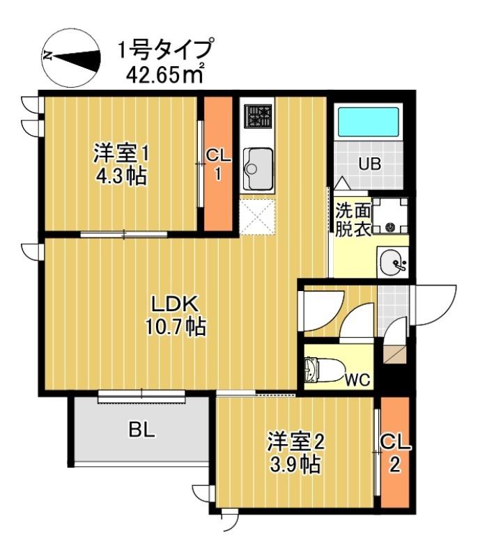 REGALEST F 訓尭(2LDK/2階)の間取り写真