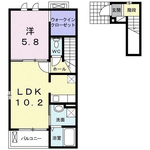 シェーネB(1LDK/2階)の間取り写真