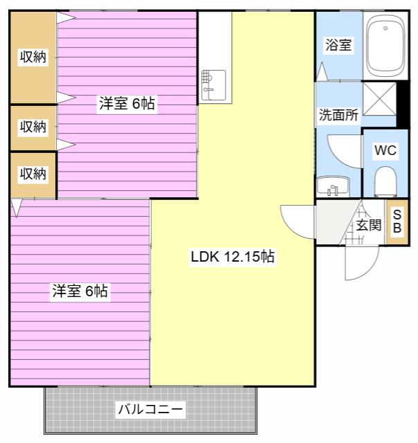 グリシーナ B(2LDK/2階)の間取り写真
