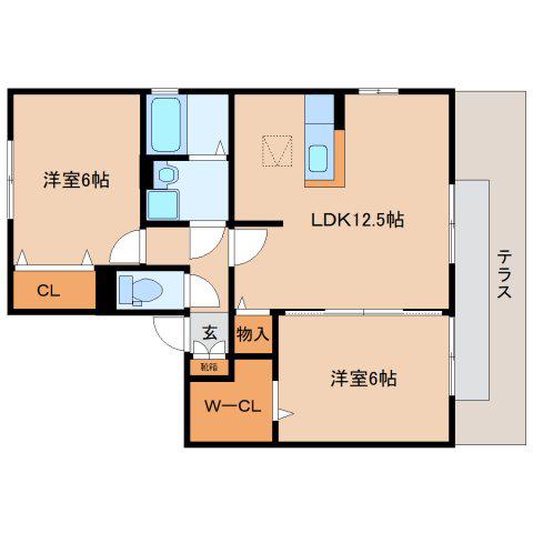 グリーンフィールドB(2LDK/1階)の間取り写真
