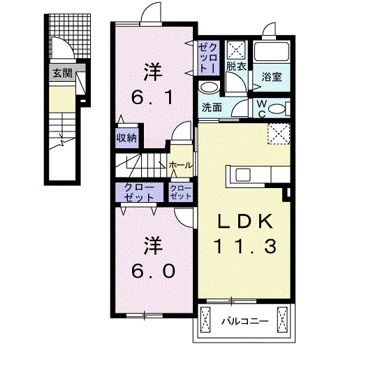 ノートル・ド・メゾン(2LDK/2階)の間取り写真