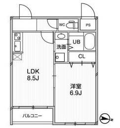 プレアデス千里山田(1LDK/4階)の間取り写真