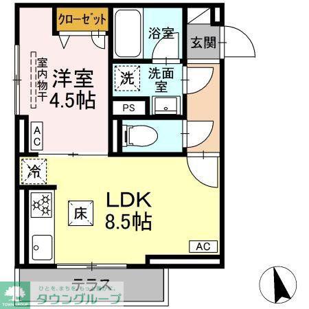 セレスティア羽沢A棟(1LDK/1階)の間取り写真