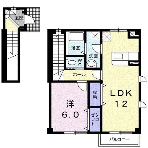 プリムローズI(1LDK/2階)の間取り写真