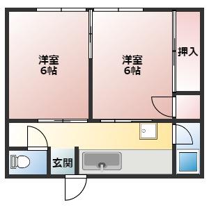 ペディコート加古川(2K/2階)の間取り写真