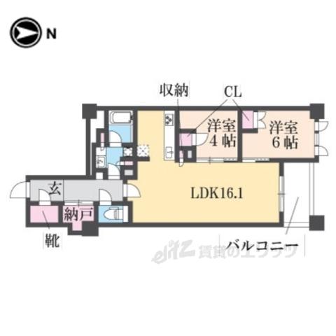 アトラス京都御所西(2LDK/3階)の間取り写真