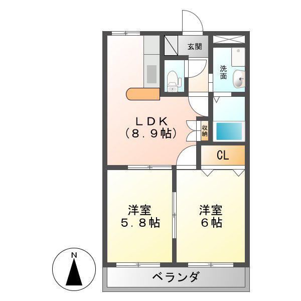 ロイヤルスクエアB(2LDK/1階)の間取り写真