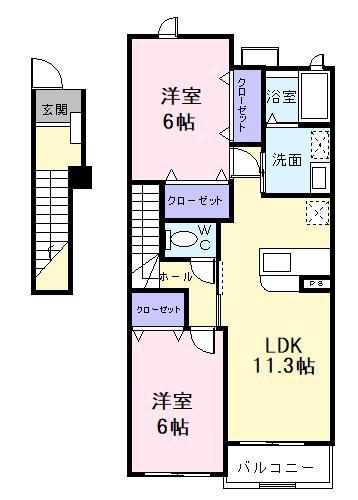グレース・ガーデンIII(2LDK/2階)の間取り写真