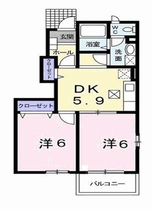 エスポワール・メゾンB(2DK/1階)の間取り写真