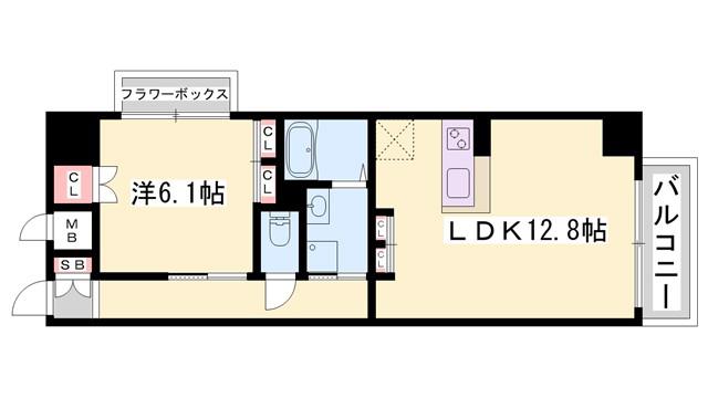 キャッスルコート博労町(1LDK/7階)の間取り写真