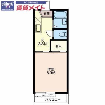 フレグランスアサノ(1K/2階)の間取り写真
