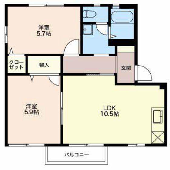 フォーレスティーローズ A棟(2LDK/2階)の間取り写真