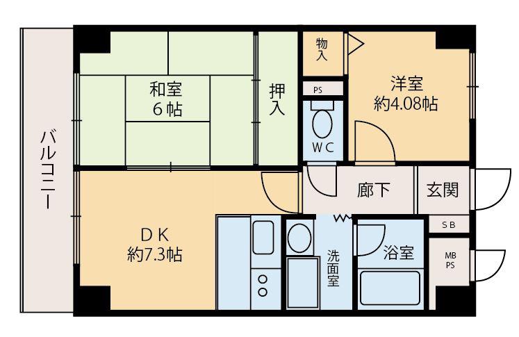 ダイアパレス谷町第3(2DK/2階)の間取り写真