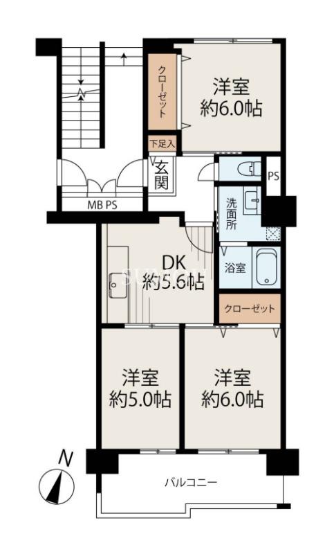 あべのC1コーポ(3DK/7階)の間取り写真