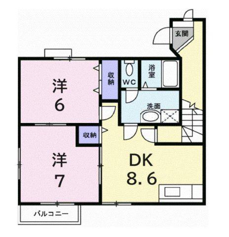 オーブリー西尾(2DK/2階)の間取り写真