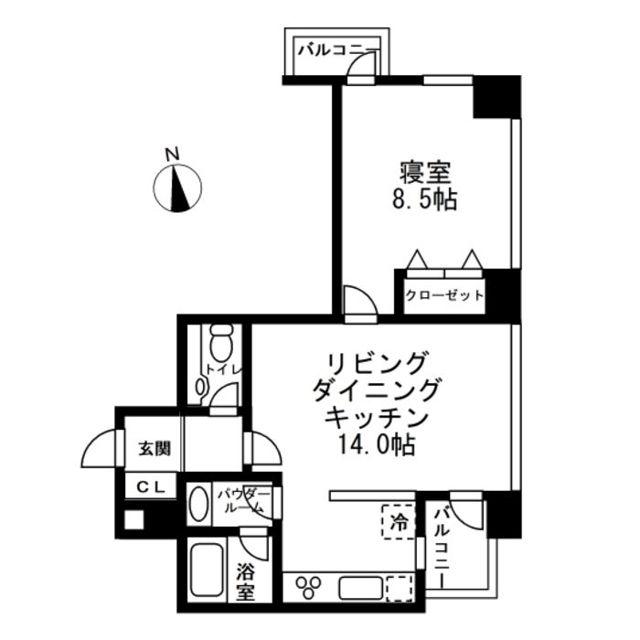 レジディアタワー麻布十番(1LDK/23階)の間取り写真