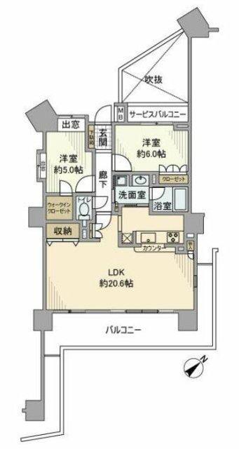 グランヒルズ本八幡(2LDK/7階)の間取り写真