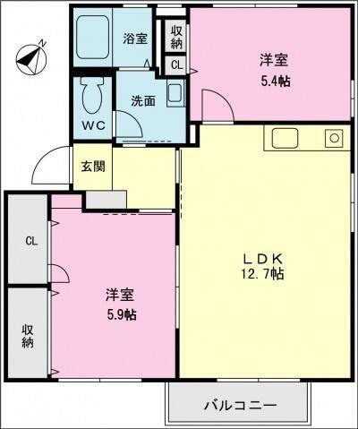ディアス・ヴィラB(2LDK/1階)の間取り写真