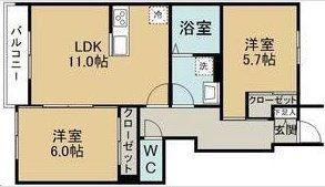 クレセール小田原(2LDK/1階)の間取り写真