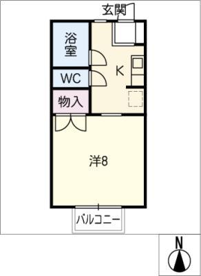 ベルコートII(1K/2階)の間取り写真