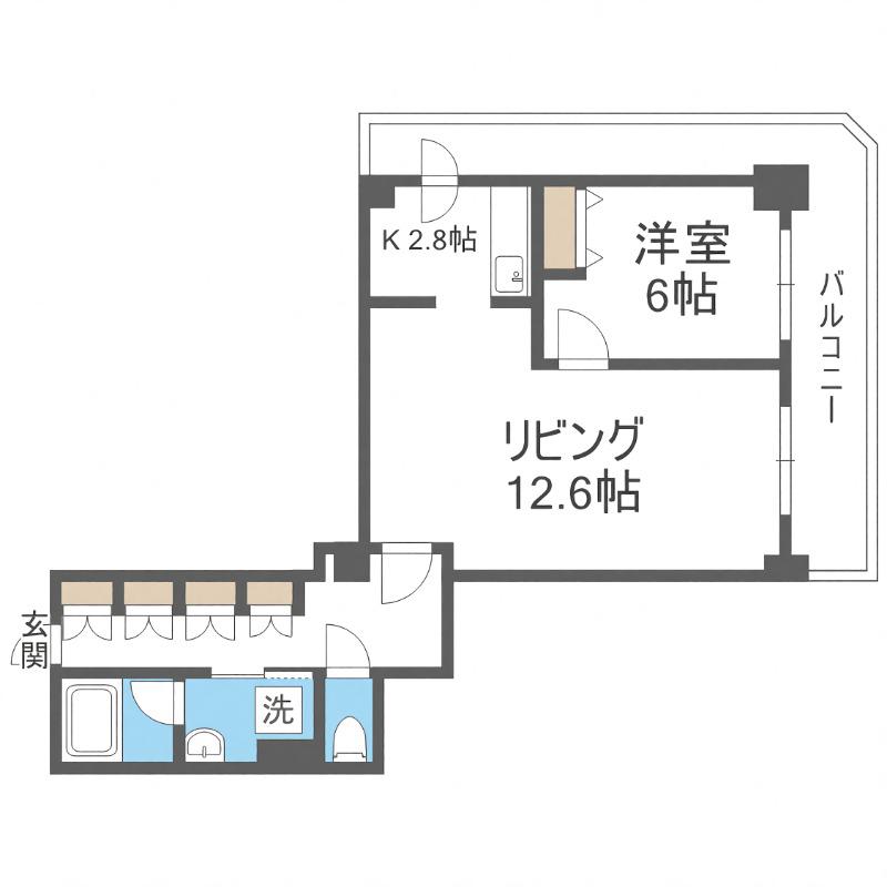 PRIME URBAN札幌 RIVER FRONT(1LDK/6階)の間取り写真