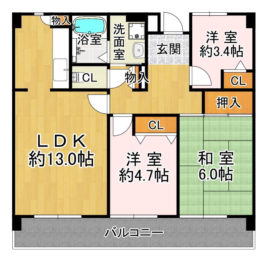 井吹東シティコート(3LDK/2階)の間取り写真