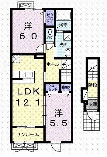 サニー・レジデンスII(2LDK/2階)の間取り写真