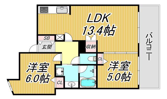 プラウド阪急塚口駅前(2LDK/11階)の間取り写真