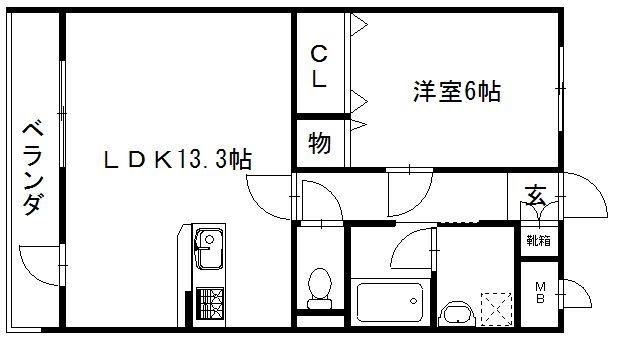 ドゥブラン上津(1LDK/3階)の間取り写真