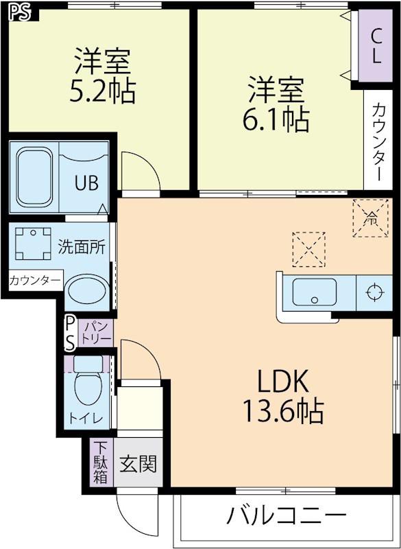 DOUX MAISON 宿根(2LDK/1階)の間取り写真