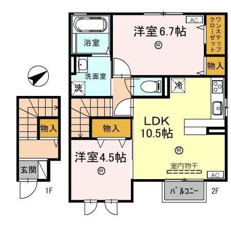 グランハート A棟(2LDK/2階)の間取り写真