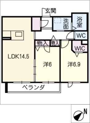 シャルドネ(2LDK/1階)の間取り写真