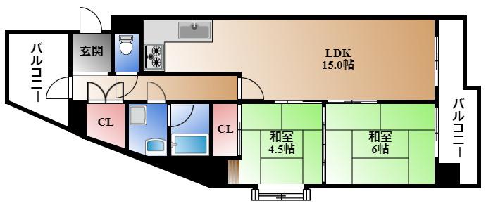 ホワイトキャッスル東ケ丘(2LDK/7階)の間取り写真