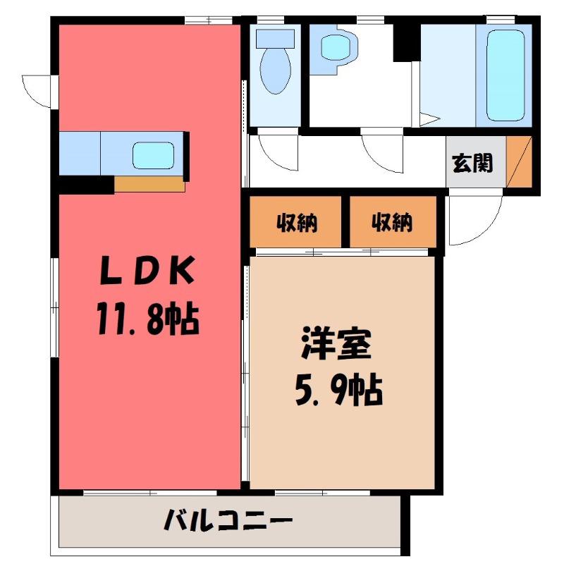 クレールメゾン B棟(1LDK/2階)の間取り写真