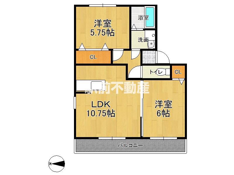 ヴァンクール B棟(2LDK/2階)の間取り写真