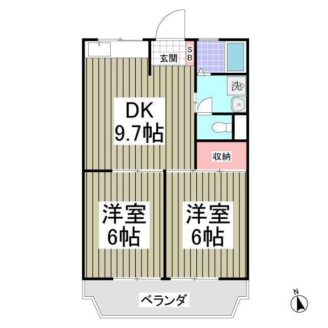 風見鶏グランドハイツI(2DK/3階)の間取り写真