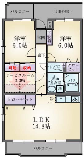 ソレイユグラン(2SLDK/4階)の間取り写真