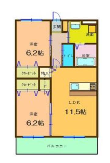 コンフォート菊池(2LDK/1階)の間取り写真