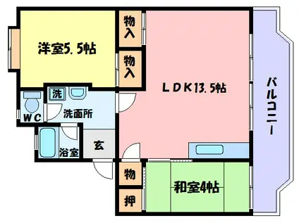 岡崎コーポ(2LDK/2階)の間取り写真