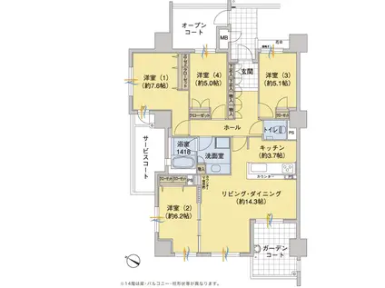 アイランドシティ・ヴェルデコート1区4番館(4LDK/13階)の間取り写真