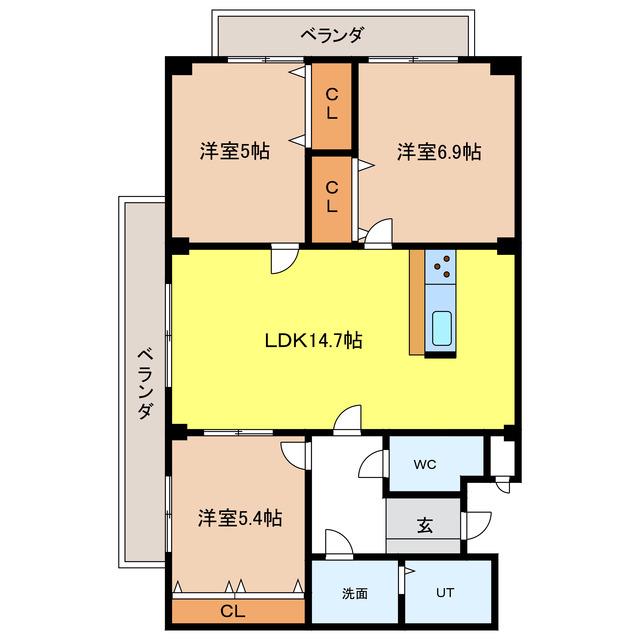 ロイヤル芝原南館(3LDK/3階)の間取り写真