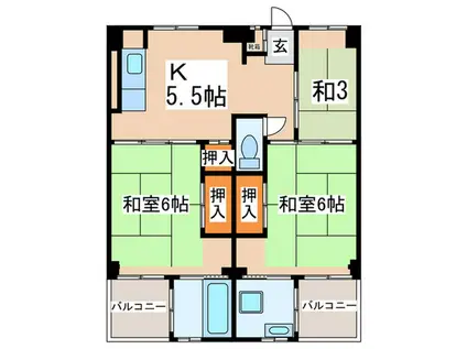 ビレッジハウス鎌倉6号棟(3K/2階)の間取り写真