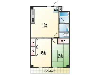 ディアコートTMバウ(2LDK/1階)の間取り写真