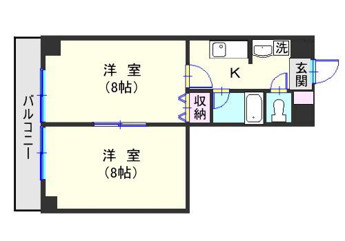 田原ビル(2K/5階)の間取り写真