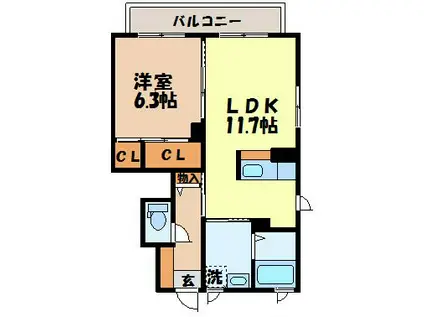 シャーメゾンくにみ(1LDK/1階)の間取り写真
