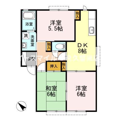 ミーツハオスK B棟(3DK/2階)の間取り写真