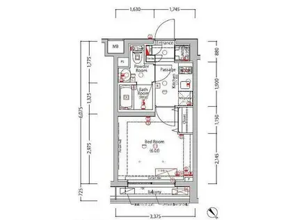 XEBEC旗の台(1K/1階)の間取り写真