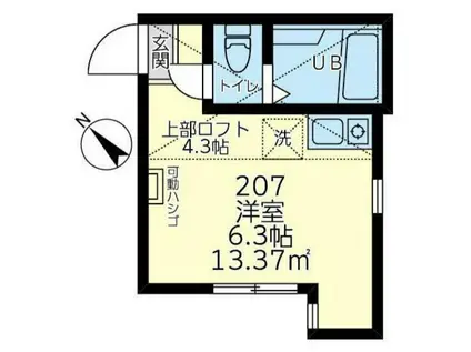 ユナイト横浜ニコラス・バトラー(ワンルーム/2階)の間取り写真