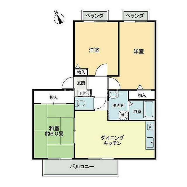 フォブールあすかA(3DK/2階)の間取り写真